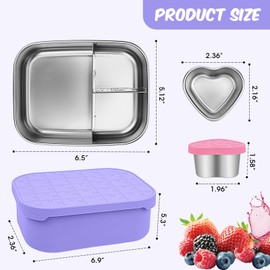 Small Stainless Steel Bento Lunch Box - Reusable Divided Metal Snack Bento Box 3-Compartment Food Meal Prep Storage Lunch Containers Leakproof with Dip Container,Dishwasher,Freezer Safe, BPA-Free