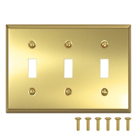 Toggle Light Switch Wall Plates, 3 Gang Light Switch Cover Plate, Decorative Outlet Covers Wall Plate, Standard Size 4.50" x 6.38", Metal Brass Llight Switch Cover Guard-1 Pack