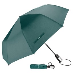 TradMall Travel Umbrella Windproof with 46 Inches Large Canopy 10 Reinforced Fiberglass Ribs Ergonomic Handle Auto Open & Close, Dark Green