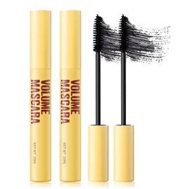 Black Mascara Volumising& Smudge-Proof,With an inflator comb brush - Waterproof Formula for Thinning & Sparse Lashes,Gentle & Hypoallergenic for Sensitive Eyes(Pack of 2)