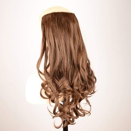 DIGUAN One Piece Clip in Hair Extensions Curly Curl Wave Full Head Long 24" 0.35lb 155g U part Synthetic Hairpiece For Women Natural Real Hair Piece (#Auburn)