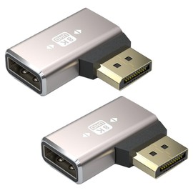 8K DisplayPort 1.4 Coupler Adapter, 90 Degree Right Angle DP Male to DP Female Extension Connector Support 8K@60Hz 4K@144Hz 1080p@240HZ, Full HD Stereo 3D 2pcs (Left)