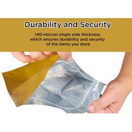 50 Pieces 1-Gallon Premium Resealable Matte Gold Smell Proof Thick Mylar Foil Pouch Bags For Food Storage, Snacks, Coffee Grains, Dried Foods and Many More (10" x 14") by MagnaEssential