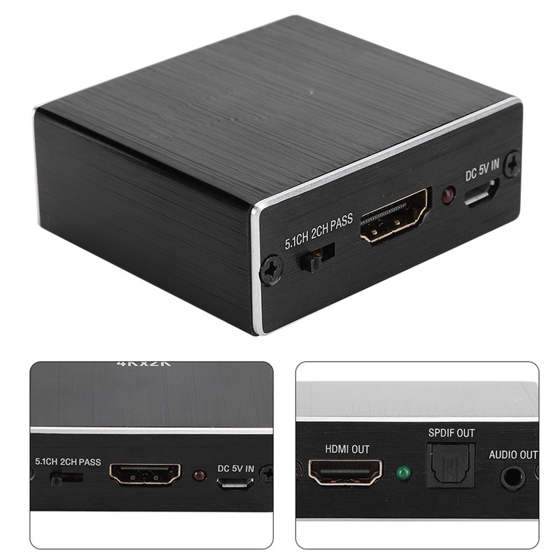 Digital Optical Fiber Analog HDMI Audio Splitter Aluminum Black 4K