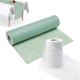 Jortmrd Pack of 2 Table Runners Eucalyptus Green Lace White Table Runner Sage Green Chiffon Table Runner Table Decoration Party Decoration for Birthday, Wedding, Festive Decoration, 28 cm x 25 m / 15