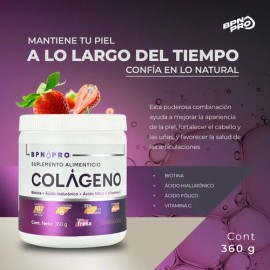 Colágeno Hidrolizado BPN PRO en Polvo con Ácido Hialurónico y Ácido Fólico, Sabor Fresa 360g Mejora tu Salud y Belleza, Fortalece Articulaciones, Piel Radiante, Suplemento Nutricional de Alta Calidad