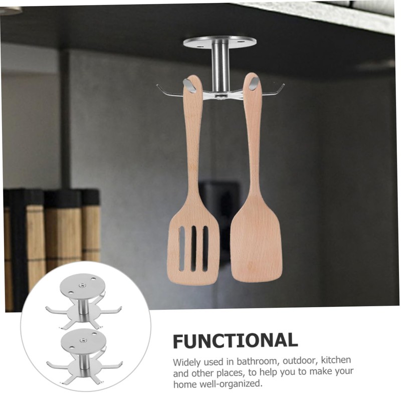 ABOOFAN 2pcs Rotatable Stainless Steel Cabinet Hooks for Kitchen Utensils