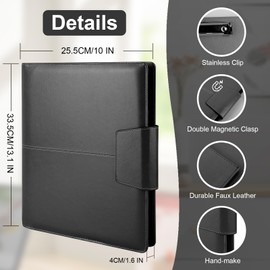 TESRAB Leather Portfolio Folder 3-Ring Binder Padfolio Organizer Business Portfolio A4 Letter Size with Strong Magnetic Closure for Meeting,Presentation,Traveling,Wedding, Black