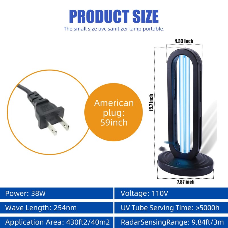 Ultraviolet Germicidal Lamp 110V, 38W Ozone UV Light for Whole
