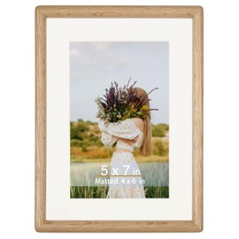 ECLSDL 5x7 Picture Frame Horizontal Vertical Display Photos 4x6 with Mat or 5x7 without Mat Made of Solid Natural Oak Wood with Real Glass Table Desktop Standing Wall Mounting Gallery Frames