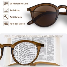 ZESAKER Reader Sunglasses for Women Classic Round Frame Reading Sunglasses Full Lens Outdoor Sun Readers Glasses UV400 Protection Blue Light Eyeglasses for Small Face NOT Bifocal (Brown, 2.0)
