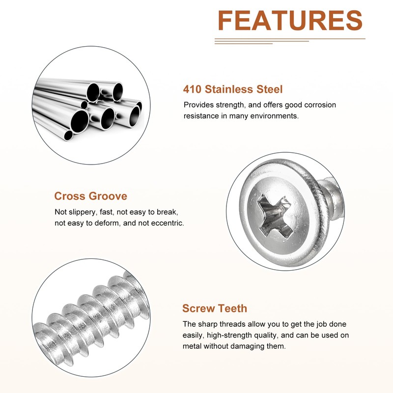 sourcing map 100Pcs #8x3/4" Phillips Head Self Tapping Screws, 410