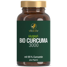 VITACTIV Bio Curcuma 3000 - Kurkuma hochdosiert - Curcuma Extrakt mit 95% Curcumin - Piperin für hohe Bioverfügbarkeit - Ohne Magnesiumstearat, Vegan - 60 Curcuma Kapseln für 60 Tage