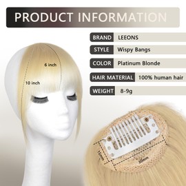 LEEONS Clip on Bangs for Women - Wispy Bangs Hair Clip Human Hair, Natural Looking Bangs Hair clip for Easy Styling (60# - Platinum Blonde)