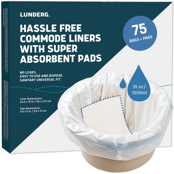 Lunderg Commode Liners with Absorbent Pads - Value Pack Medical