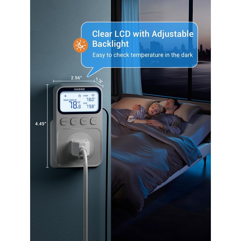 INKBIRD Plug in Thermostat WiFi 1800W 15A Heating Cooling Timer