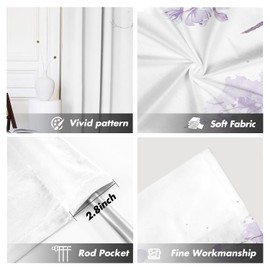 Kikiry Purple Cherry Curtains 42'' W x 63'' L Lavender Spring Floral Sakura Plum Blossom Wild Flowers Cafe Cute Leaves Japanese Asian Room Woman Window Drapes Treatment Tiers Fabric 1 Pair