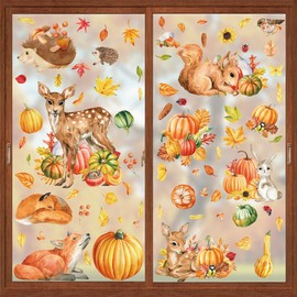 Funnlot 122PCS Autumn Window Stickers,Autumn Window Clings Double-Side with Pumpkin Maple Leaves Stickers Fall Decor Glass stickers of Windows Autumn Decorations for Harvest Thanksgiving Day