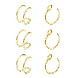 LAURITAMI 6 Stück 20G Fake Piercing Fake Septum Rings Nose Ring Edelstahl Faux Nasenpiercing Lippen Ohr NasenPiercing Set Nicht Piercing Clip Auf Nasen Creolen 8mm