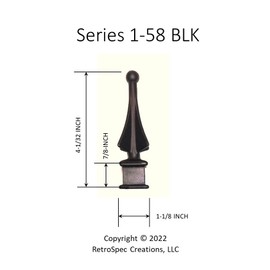 Retrospec Creations 50 Each for 5/8” Black Plastic Finial Tops for Iron Picket Fence 4-Sided Spire – #1-58