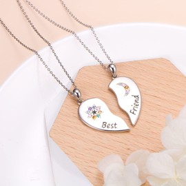 Best Friend Necklace for 2 Sterling Silver Sun and Moon BFF Necklace Two Split Heart Pendant Necklaces for Women Lady Friends Birthday Christmas Gift