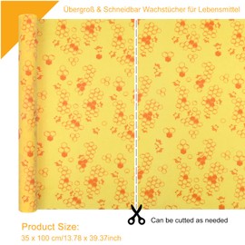 Beeswax Cloths, Wax Paper, 35 x 100 cm, Natural Biodegradable Oilcloth, Reusable Beeswax Roll, Flexible Cling Film, Bees Wax Paper for Food Storage