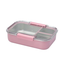 Smash Microwave Safe Stainless Steel 3 Compartment bento box with powder coated base- Pink