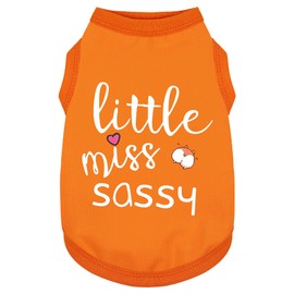 Paiaite Dog Clothes Fashionable Sleeveless Pet Vest: 'Little Miss Sassy' Printed Cotton Dog Shirt, Ideal for Small, Medium, and Large Breeds, Ensuring Comfort and Breathability Orange XS