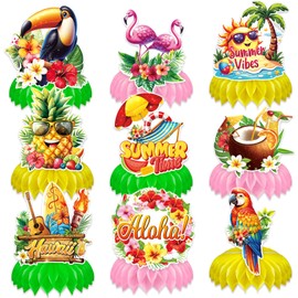 Qpout 9pcs Hawaiian Honeycomb Centerpieces,Tropical Aloha Luau Party Table Decorations for Tropical Holiday Summer Party Supplies