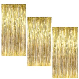 Foil Fringe Curtain, BigBigMe 3 Pack Gold Metallic Tinsel Foil Backdrop,Party Streamers for Birthday Wedding Decor, Door Streamers, Bachelorette Party Decorations, Party Supplies, Gold Backdrop