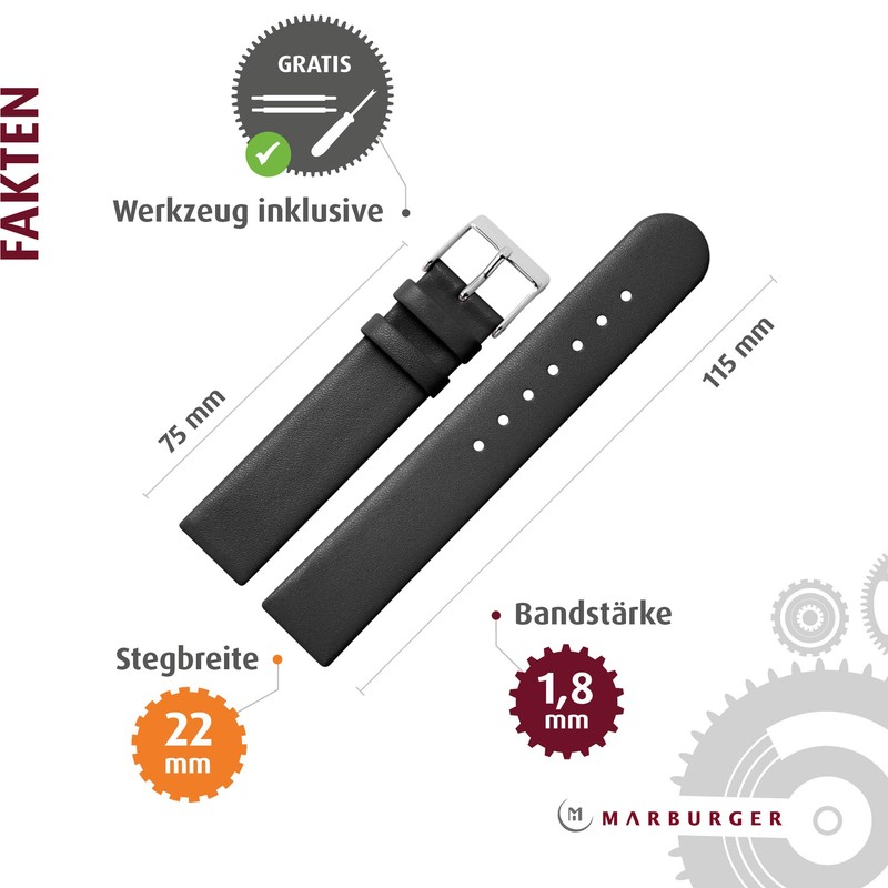 MARBURGER Leather Watch Strap 22 mm Tool Assembly Set 76122