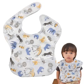 Ella.(Dryer Safe Meal Apron) Meal Apron, Baby Apron, Baby Apron, 3D Pockets, Nursery School, Naming, Dirty Resistant, Easy to Wash and Dry Waterproof, Lightweight, animal