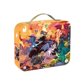 Janod 54 Piece Children’s Jigsaw Puzzle - Fiery Dragons - Giftable Carrying Case with Fabric Handle - Classic Art Collection - Ages 5-7 Years - J02532