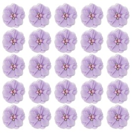 PATIKIL 2" Chiffon Flowers, 30Pcs Fabric Flowers Sewing Appliques Embellishments with Rhinestone Pearl for DIY Crafts Wedding Headbands Party Decoration, Purple