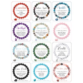 SAMOCO 12PCS 8mm Natural Crystal Bracelets for Women Men Semi-Precious Gemstone Beaded Bracelets Round Beads Gemstones Stretch Yoga Bracelet Jewelry Gift