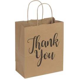 Medium Kraft Thank You Paper Shopping Bags - 8”L x 4¾”D x 10¼”H - Case of 100