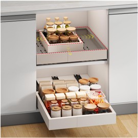 Pull out Cabinet Organizer,3 Sliding Rails,Width (11"-16"),Depth (13"-17") Expandable,No Drill Adjustable Slide out Drawers for Kitchen,Pantry, Adhesive Roll out Shelves,for Cabinets Without Lip,White