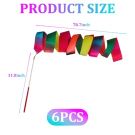6 PCS Ribbon Dancer Wand for Kids, 78.7 Inches Rhythmic Gymnastics Ribbon, Suitable for Artistic Dance Gymnastics, Outdoor Games, Talent Shows