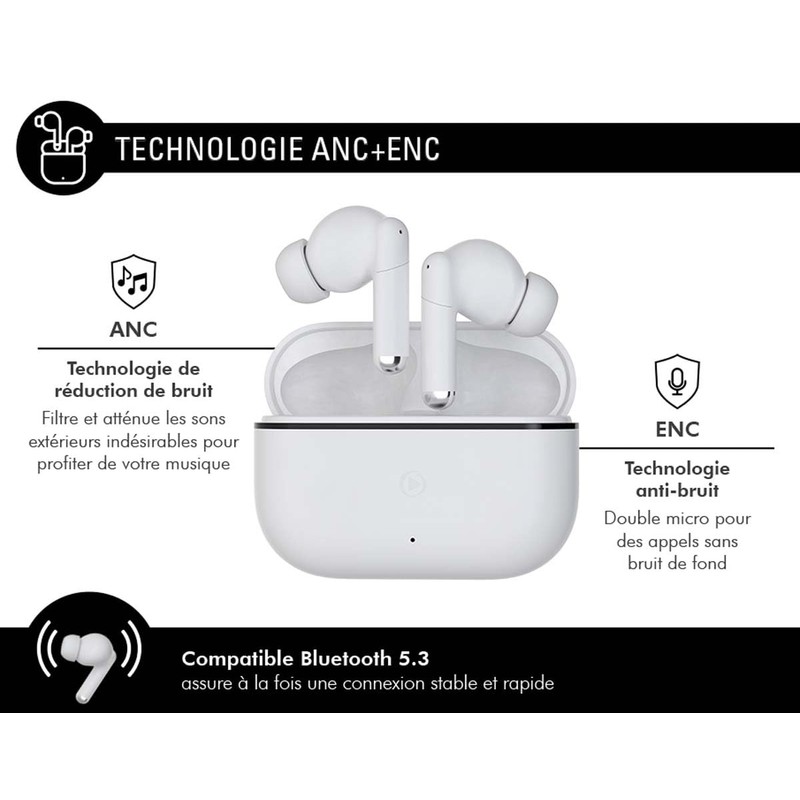 Force Play True Wireless ANC+ENC III Earphones White