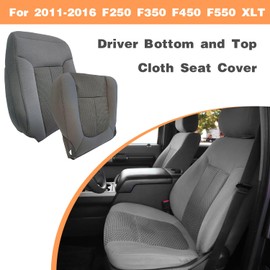 Slakerbe Driver Bottom Cloth Seat Cover, Bottom & Top Back Replacement Seat Cover Compatible with Ford F250 F350 F450 F550 XLT 2011 2012 2013 2014 2015 2016