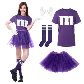 Ficlwigkis Group Costume Fancy Dress Costumes Women's with T-Shirt M Tulle Skirt Gloves and Socks Pack of 4 Carnival Group Costume Adult Carnival Costume (Purple, L)