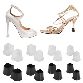 8 Pairs Heel Cap Protectors for High Heel Shoes, 4 Sizes (XX, XS, S, M)- High Heel Protectors, Anti-Slip Noise Reducing Heel Stoppers, Heel Replacement Tips for Stiletto and Pumps Tips, Black & Clear