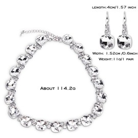 Jiulory Crystal Statement Necklace Glass Crystal Collar Choker Necklace for Women Bridal Necklace Costume Jewelry Necklaces for Women (Transparent Jewlery Set)
