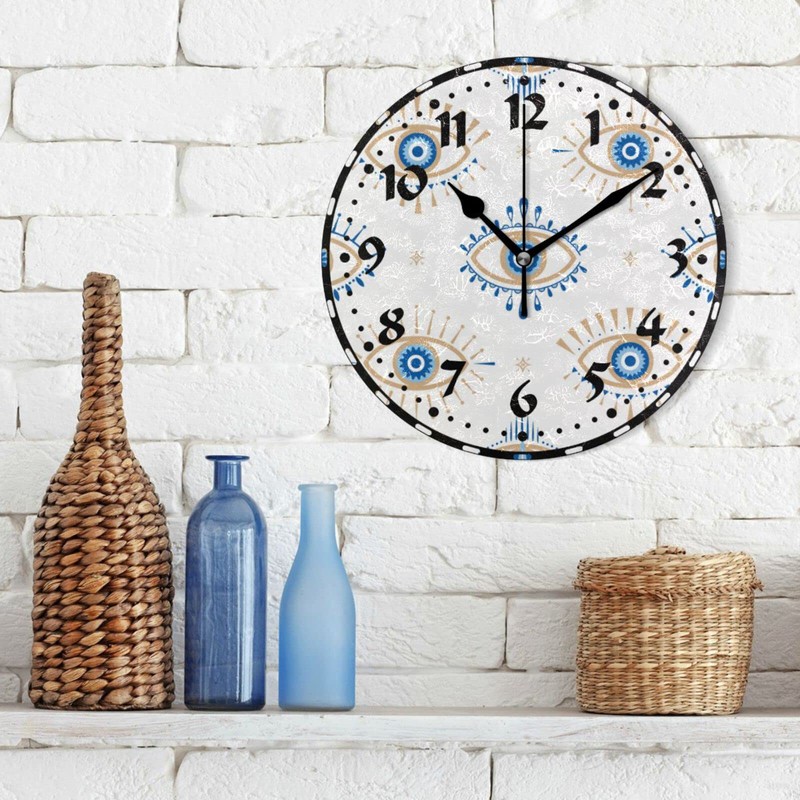 xigua Evil Eye Wall Clock, Silent Non Ticking 10 Inch