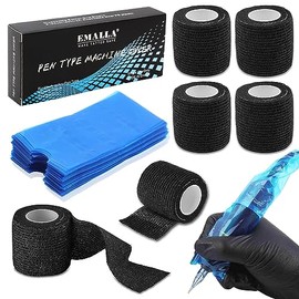 TONBAO Tattoo Pen Cover with Tattoo Grip Tape - 200 Pcs Tattoo Pen Covers and 4 Pcs Tattoo Grip Tape Elastic Bandage Black Tattoo Grip Cover Tattoo Pen Sleeve Combination Tattoo Supplies