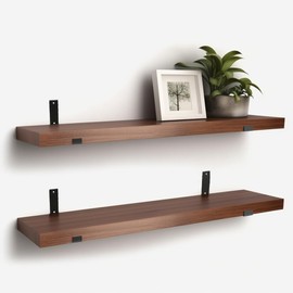 CONSDAN Floating Shelves for Wall Mounted Book Shelf Hanging Shelves Floating Bookshelf for Bedroom, Bathroom, Living Room, Kitchen USA Grown Solid Hardwood, Dark Maple 16x7.5x1.5 in (Set of 2)