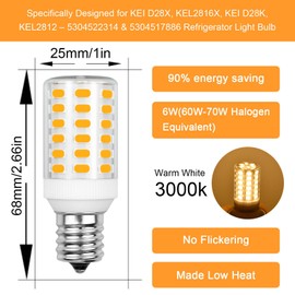 LFLAMPON Kei D28k Kel 2812 Freezer Bulb Fit for Frigidaire Kenmore Electrolux Refrigerator Light Bulb 5304517886 KEI D28a KEL2811 E17 Led Bulb 6W 100-265V WarmWhite 3000K，Pack of 2