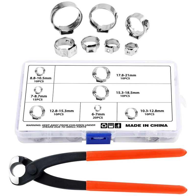 WiMas 85PCS 304 Stainless Steel 6-21mm Single Ear Hose Clamps,