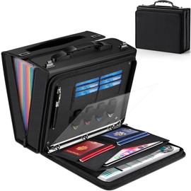 Zannaki Accordion File Organizer with Binder, Portable 24 Pockets Expanding File Folder with Handle, Important Document Box Folio, Expandable Briefcase Filing Storage for Letter A4 Paper Receipt Bill