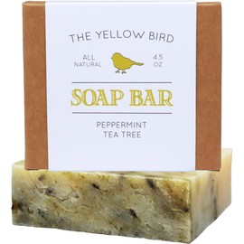 The Yellow Bird Peppermint Tea Tree Soap Bar. Made In USA with All Natural & Organic Ingredients. Pure Essential Oils. Sensitive Skin Body & Face Soap.